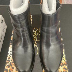 Black Ankle Boots with Leopard Print Trim.